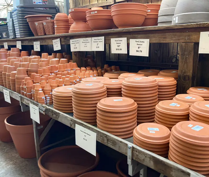 Variety of clay pots and saucers are some of the garden supplies you can find at The Dutch Plant Farm.