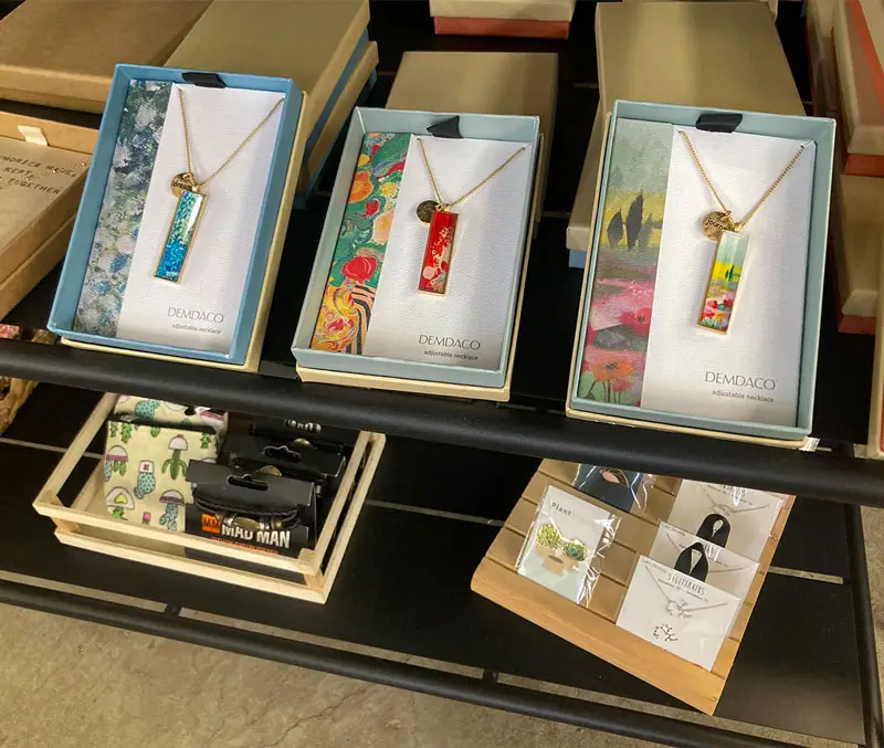 Display of rectangular necklaces are some of the accessories available at The Dutch Plant Farm store.