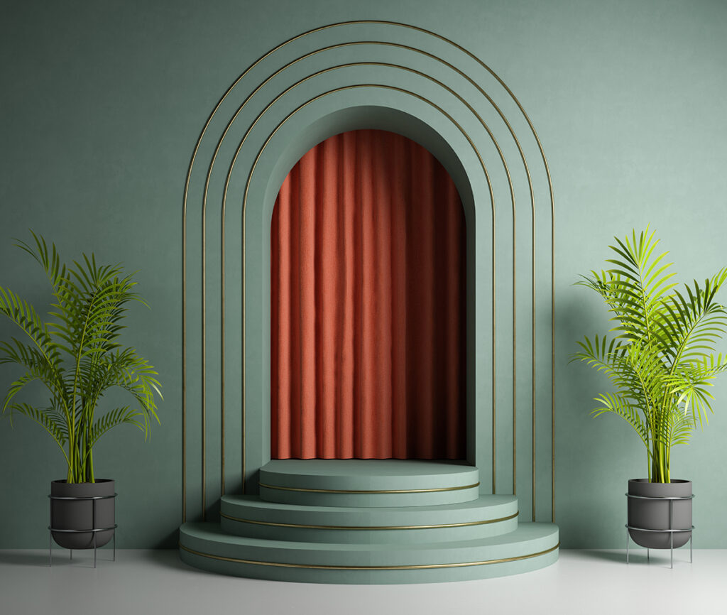 Plant rental image with plants framing a stage.